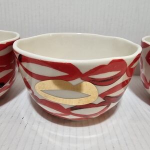 Kate Roebuck Anthropologie Boca Bowls Set Of 4 Red Gold Lips Rare Sold Out